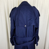 Bill Blass Navy Double Breasted Epaulets Cape Top Maxi 80s Trench Coat Womens 6