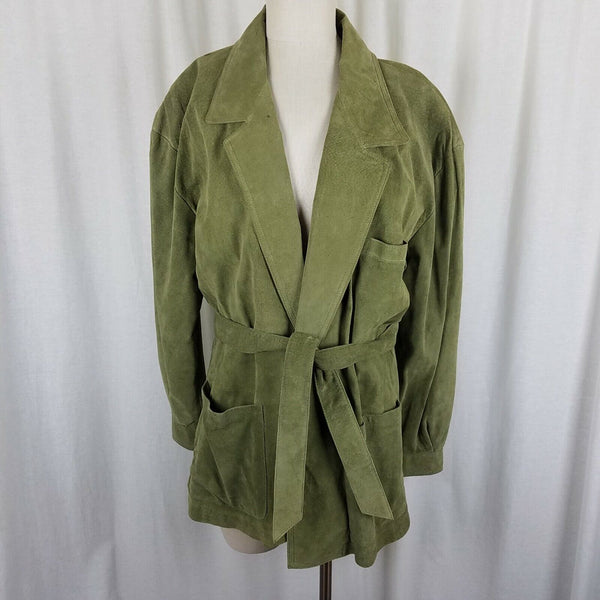 Georgetown Leather Design Leather Suede Wrap Jacket Coat Womens L Belt Tie Sash