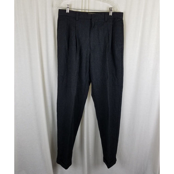 Vintage Gap Winter Wool Tweed Cuffed Pants Trousers Mens sz 34x32 Black Charcoal