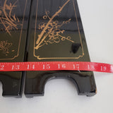 Vtg Asian Black Lacquer Wood Folding 4 Panel Table Screen Jade Mother of Pearl
