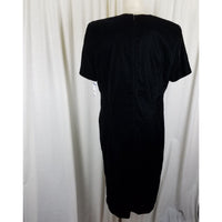 Vintage Leslie Fay Dresses Black Velvet Midi Dress Womens 16 80s Shoulder Pads