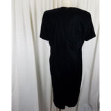Vintage Leslie Fay Dresses Black Velvet Midi Dress Womens 16 80s Shoulder Pads