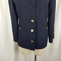 Marella Worsted Wool Navy Blue Collarless Jacket Blazer Womens 8 Crest Buttons