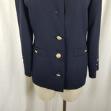 Marella Worsted Wool Navy Blue Collarless Jacket Blazer Womens 8 Crest Buttons