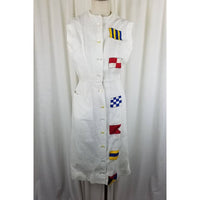 Vintage Mid Century Nautical Flags Woven Button Up Shirt Coat Dress Womens S