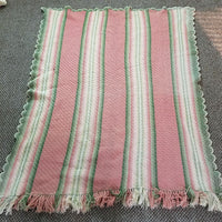 Vintage Woven Scalloped Afghan Striped Granny Chic Throw Blanket 50x59 Boho