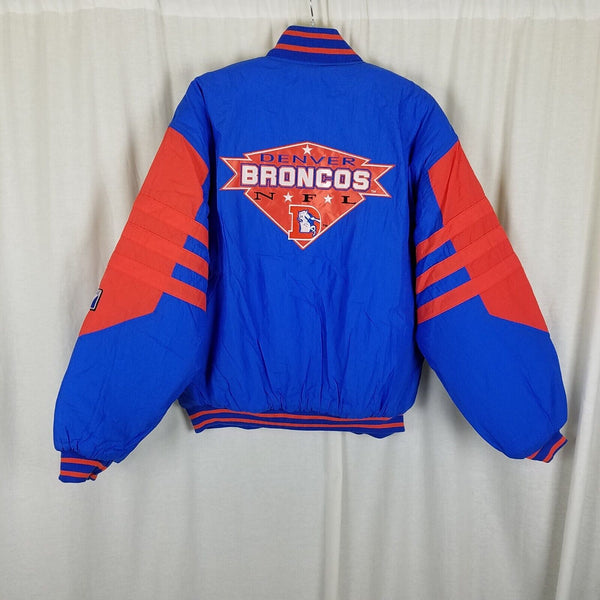 Vintage Logo 7 Denver Broncos Puffer Bomber Jacket Mens L Patch 80s Double Sided