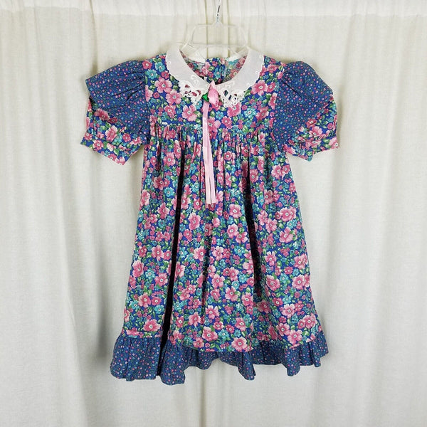 Vintage Jolene Lace Collar Calico Floral Twirl Party Dress Girls 6X USA Cotton