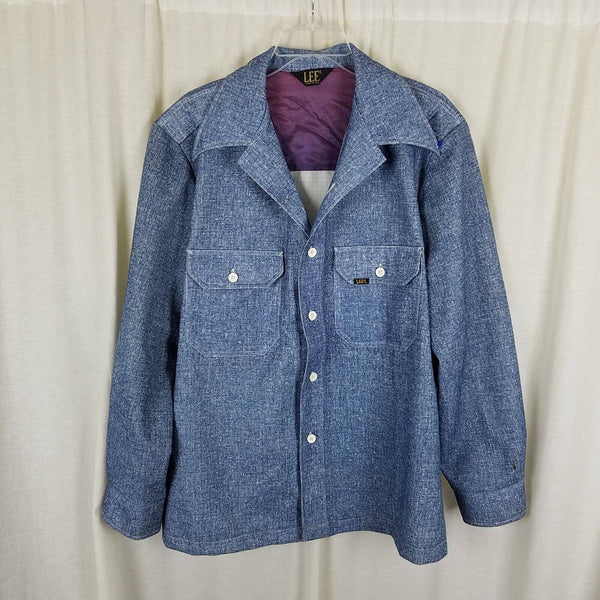 Lee Twill Denim Look Button Up Long Sleeve Polyester Leisure Shirt Mens M L US