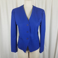 Vintage Pendleton Collarless Pure Virgin Wool Cobalt Blazer Jacket Womens 6 USA