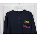 Vintage Budweiser Waffle Weave Tartain Plaid Henley Pullover LS Shirt Mens L