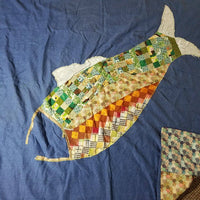 Vintage Handmade Large Mouth Bass Fish Patchwork Quilt 5'x5' Lap Blanket Bird