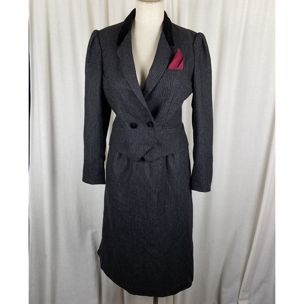 Vintage Sasson Pinstripes Wool Pencil Skirt Blazer Jacket Suit Set Womens 10 11