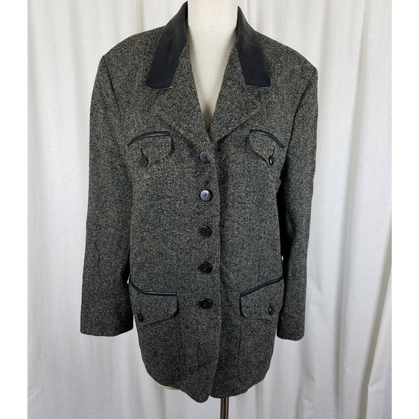 Vintage Dressage Paul Costello Wool Tweed Herringbone Equestrian Riding Jacket Blazer Women size 12 Contrast