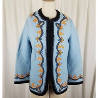 Vintage Austria Boiled Weighted Wool Sweater Jacket Blazer Womens L Embroidered