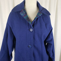 Vintage Woolrich Woman Cobalt Blue Plaid Lined Wool Car Coat Peacoat Womens S