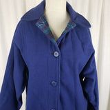 Vintage Woolrich Woman Cobalt Blue Plaid Lined Wool Car Coat Peacoat Womens S