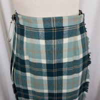 Vintage Scott of Aberdeen Kilt Skirt Wool Tartan Plaid Fringe Wrap Women 14 28in