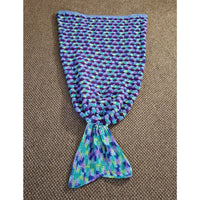 Handmade Crochet Knit Afghan Mermaids Tail Snuggle Blanket 39" Scales Fin Teal