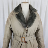 Vintage MCM LL Bean Goose Down Mouton Fur Collar Belted Parka Coat Womens S M