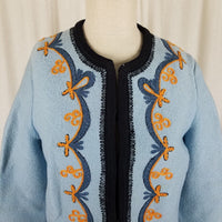 Vintage Austria Boiled Weighted Wool Sweater Jacket Blazer Womens L Embroidered