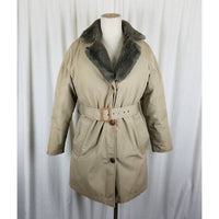 Vintage MCM LL Bean Goose Down Mouton Fur Collar Belted Parka Coat Womens S M