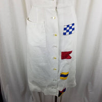 Vintage Mid Century Nautical Flags Woven Button Up Shirt Coat Dress Womens S