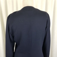 Marella Worsted Wool Navy Blue Collarless Jacket Blazer Womens 8 Crest Buttons