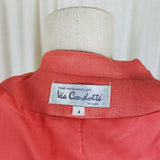 Vintage Via Condotti Woven Linen Blazer Jacket Womens 4 Collarless Mock Neck