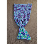 Handmade Crochet Knit Afghan Mermaids Tail Snuggle Blanket 39" Scales Fin Teal