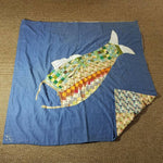Vintage Handmade Large Mouth Bass Fish Patchwork Quilt 5'x5' Lap Blanket Bird