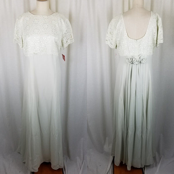 Lanz of Salsburg Vintage Lace Formal Maxi Prom Dress Womens 14 Seafoam Green