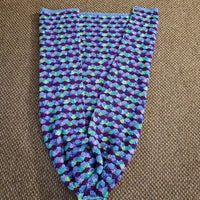 Handmade Crochet Knit Afghan Mermaids Tail Snuggle Blanket 39" Scales Fin Teal