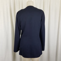 Marella Worsted Wool Navy Blue Collarless Jacket Blazer Womens 8 Crest Buttons