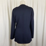 Marella Worsted Wool Navy Blue Collarless Jacket Blazer Womens 8 Crest Buttons