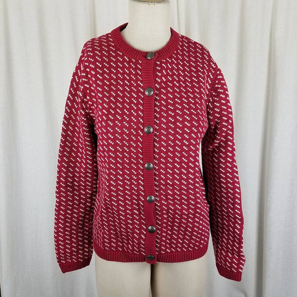LL Bean Birdseye Cotton Wool Knit Sweater Jacket Nordic Pewter Buttons Womens S