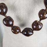 Vintage Brown Kukui Nut Hawaiian Lei Necklace Beads Strand Boho Womens Jewelry