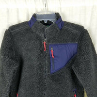LL Bean Sherpa Shearling Berber Fleece Jacket Boys Kids M 10 12 Gray Deep Pile