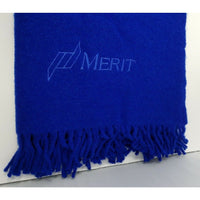 Merit Cigarettes Rewards Blue Wool Fringed Throw Lap Blanket NOS USA Embroidered