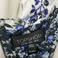 TopShop Floral Wide Striped Mini Short Dress Womens 6 Blue & White Prairie Twirl