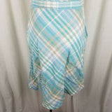LL Bean Linen Cotton Blue Green Plaid Faux Wrap Dress Summer Womens 4