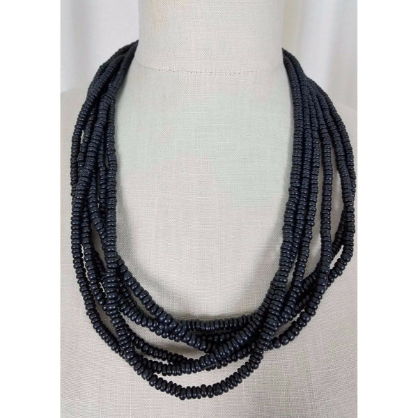 Multistring 6 Strand Black Faux Puka Bead Look BEADED NECKLACE Contemporary