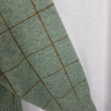 Vintage VNeck Wool Windowpane Plaid Pullover Knit Sweater Mens L Green Brown