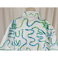 Keren Hart Blue Ribbon Floral White Denim Blue Jean Trucker Jacket Womens 1X