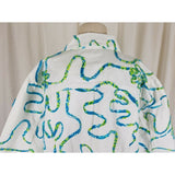 Keren Hart Blue Ribbon Floral White Denim Blue Jean Trucker Jacket Womens 1X