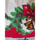 Vintage Christmas Wreath Pinecones Bells Red APRON Mid Century Textile Cotton