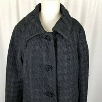 Laura Ashley Black Houndstooth Woven Short Button Up Peacoat Jacket Womens XL 3D