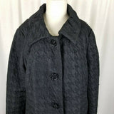 Laura Ashley Black Houndstooth Woven Short Button Up Peacoat Jacket Womens XL 3D