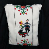 Vintage Pennsylvania Dutch Throw Pillow Needlepoint Crewel Cross Stitch Handmade