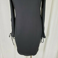 Vince Camuto Black Ribbed Grommets Lace Up Sleeves Sheath Mini Dress Womens S